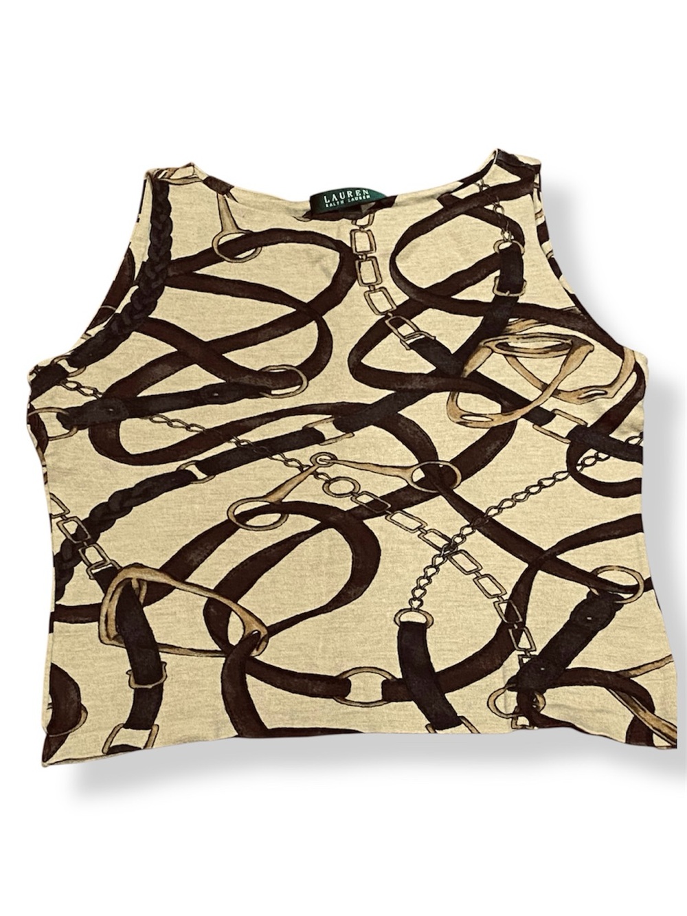 Lauren Ralph Lauren Tank Top Womens Equestrian Chain Belt Print Sleeveless Knit